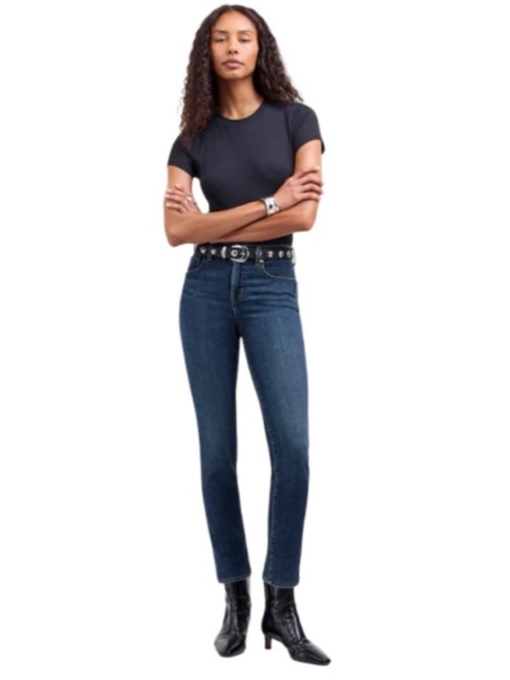 EUC 30T Madewell Mid Rise Stovepipe Straight Leg Jeans in deming wash